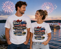 Red White & Blue with Black Acres Crew short sleeve white tshirt