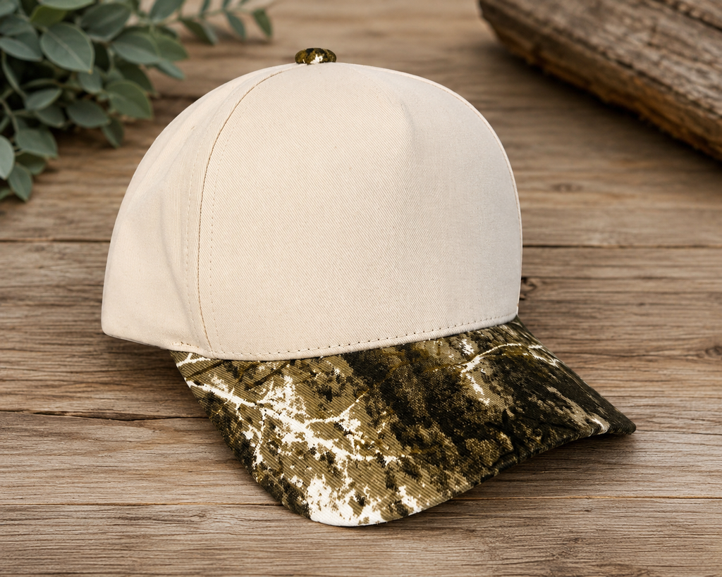Camo Hat, snapback with matching bill and button