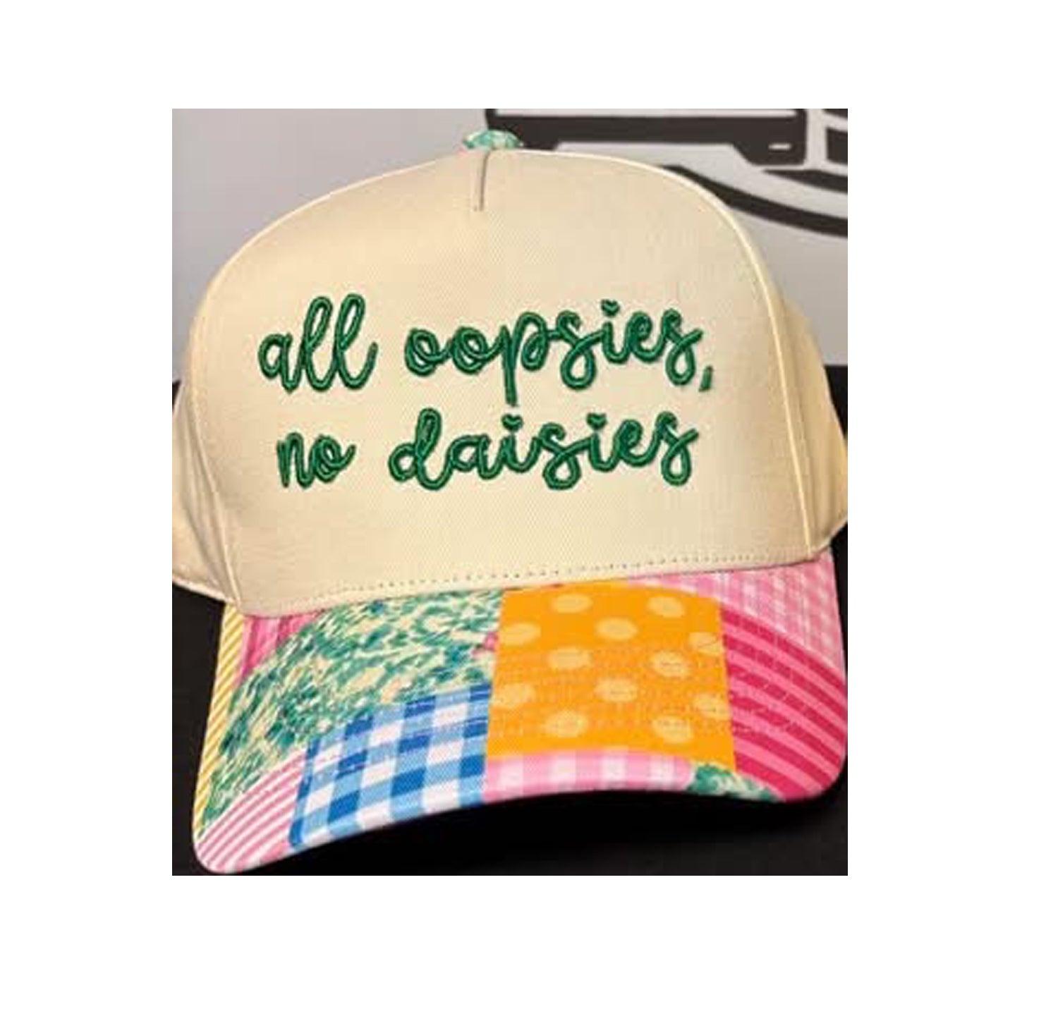 All Oopsies, No Daisies Ladies patchwork multicolor hat