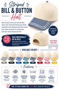 Striped Hats with Cream Crown, Matching Bill and Button, Adjustable