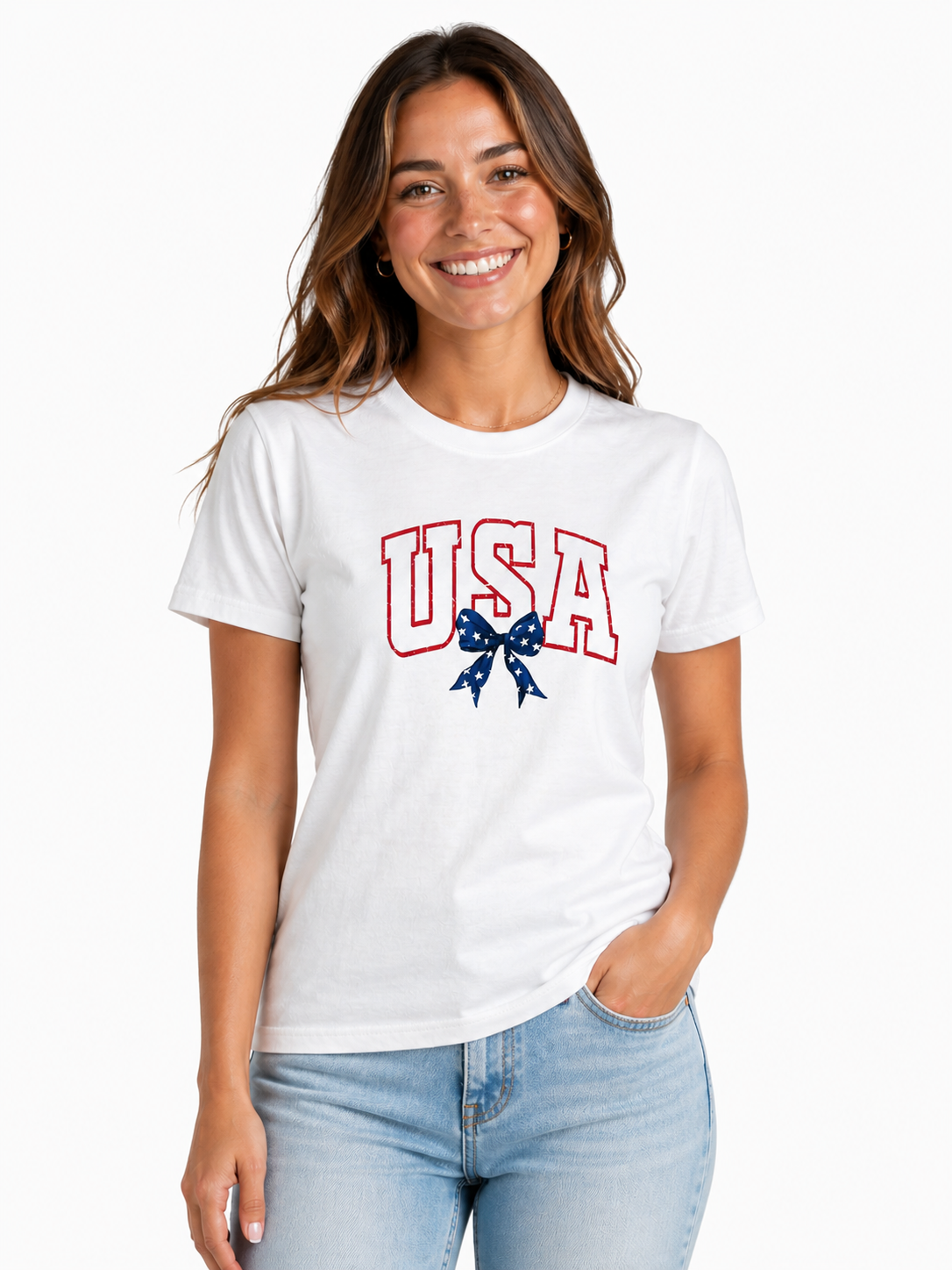 USA with bow short sleeve t-shirt